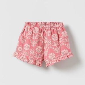 ZARA Girls Pink Floral Embroidered Shorts 🌷 | Size 3–4 Years | Great Condition